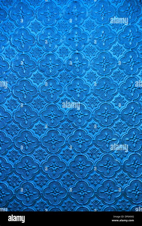 Blue Patterned Stained Glass Window Stock Photo Alamy