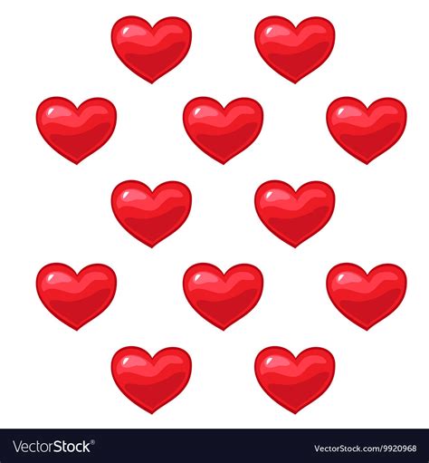 Cartoon Red Hearts Pattern On White Background Vector Image