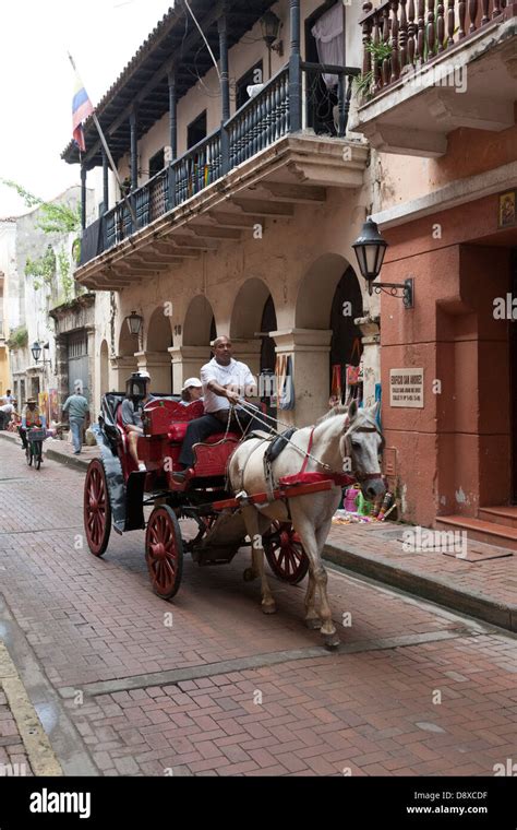 Sightseeing In A Horse Drawn Carriage Cartagena Colombia Stock Photo