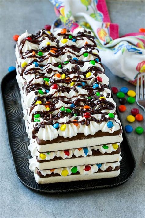 This cream cake is made with eggs, sugar, cream, and other cake ingredients. An ice cream sandwich cake decorated with whipped topping ...