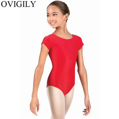 Ovigily Girls Team Basic Short Sleeve Leotards For Gymnastics Kids Pink