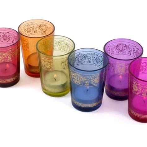 Set Of Six Coloured Glass Candle Holders By British And Bespoke