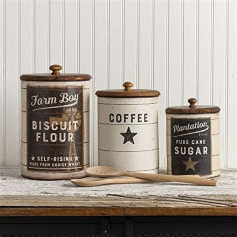 Primitives By Kathy 39060 Farmhouse Tin Canisters Sugarcoffeeflour