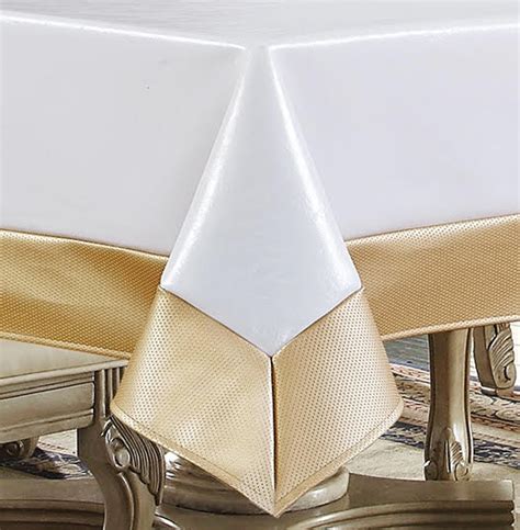 Rivera White And Gold Faux Leather Tablecloth Discount Luxury Tablecloths