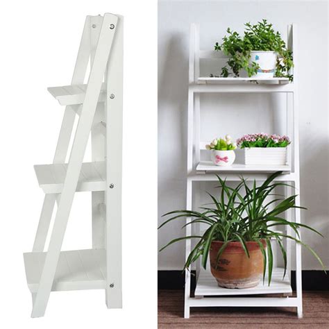 3 Tier White Ladder Shelf Display Unit Folding Rack Flower Pot Wine