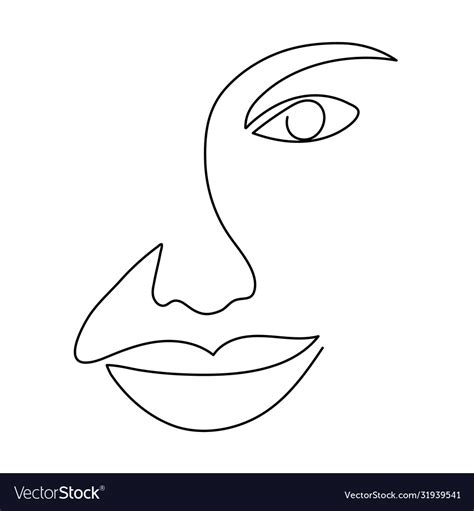 Continuous Line Drawing Woman Face Abstract Vector Image