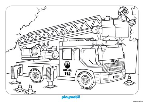 Coloriage playmobil camion de pompier - JeColorie.com