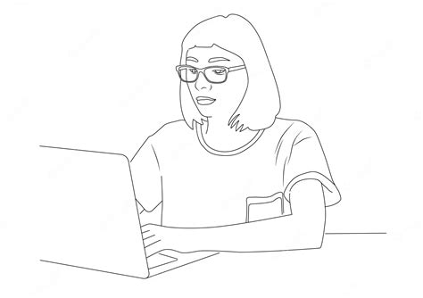 Una Mujer Está Trabajando En Una Computadora Portátil Vector Premium