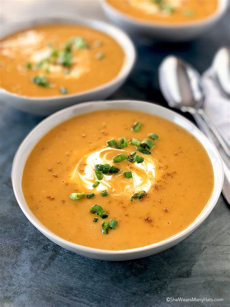 Bring it all to a simmer, and cook until the potatoes are done, about 20 minutes. Creamy Sweet Potato Soup Recipe | She Wears Many Hats