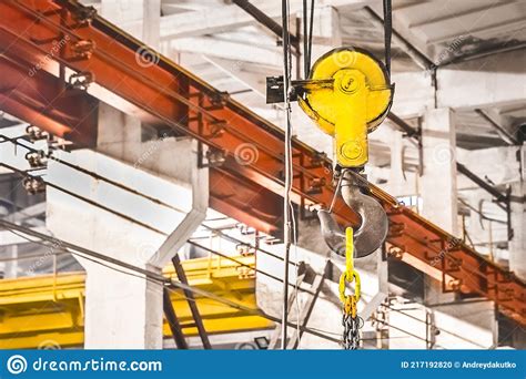Overhead Crane Lifting Hook On The Background Of An Industrial