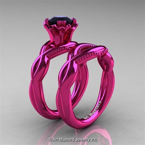 Pave black & white diamond wedding ring in rose gold. Faegheh Modern Classic 14K Fuchsia Pink Gold 1.0 Ct Black ...