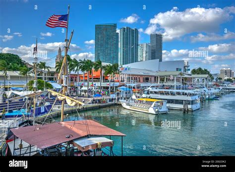 Tour Boats Docked At The Marina Located At The Bayfront Marketplace On