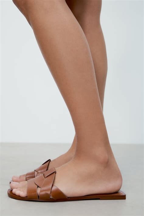 Flat Criss Cross Leather Slider Sandals Brown Zara South Africa