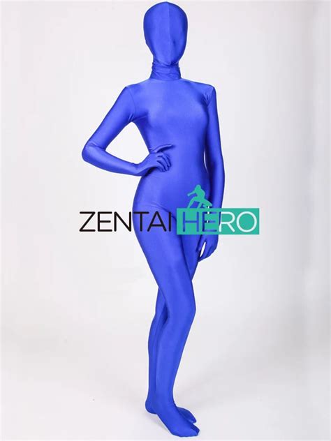 Free Shipping Sexy Blue Color Smooth Full Body Lycra Second Skin Tight Zentai Suit Newest Long