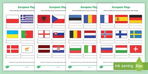 European Flags Quiz Worksheets