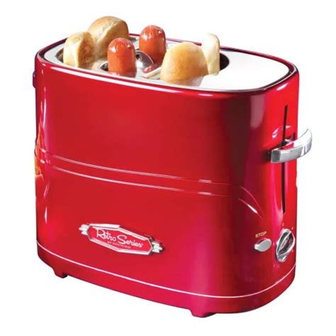 Toasters Nostalgia Retro Series 2 Slice Red Long Slot Hot Dog And Bun