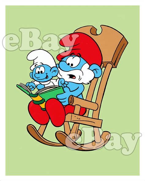 Rare The Smurfs Cartoon Color Photo Hanna Barbera Studios Papa And Baby