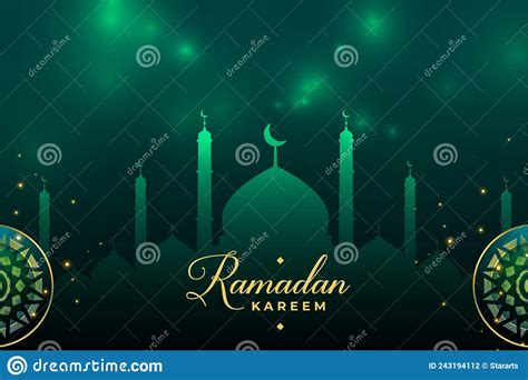 Shiny Green Ramadan Kareem Eid Festival Greeting Design Stock Vector