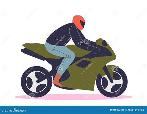 Man Riding Sport Motorcycle Stylish Male Motorcyclist On Motorbike