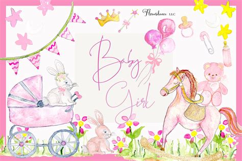 Girl Baby Shower Clipart Pink Baby Photoshop Graphics ~ Creative Market