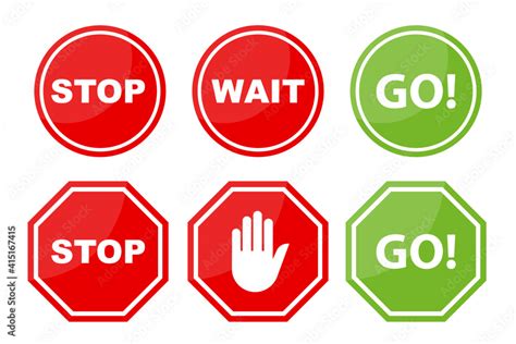 Sign Stop Go And Wait Isolated On White Background Collection Traffic