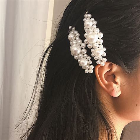 Elegant Korean Style Simulated Pearl Flower Hair Clips For Women Bang Barrettes Hairpins Hair