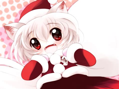 Animal Ears Chibi Christmas Fang Inubashiri Momiji Red Eyes Tail Touhou