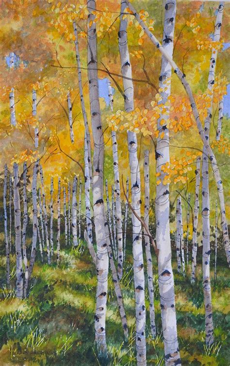 Watercolor Aspen Birch Tree Art Watercolor Trees Landscape Paintings