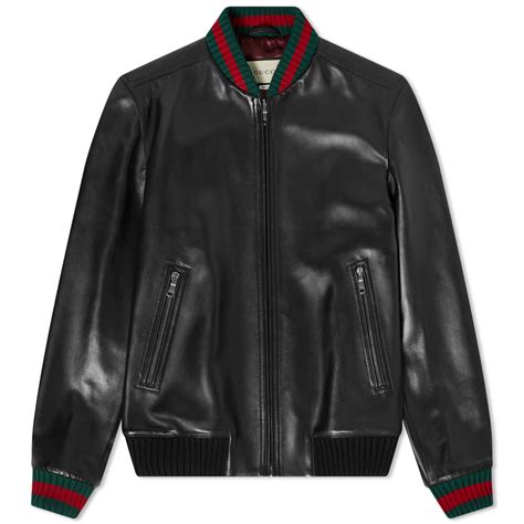 Gucci Grg Taped Leather Bomber Jacket Black End