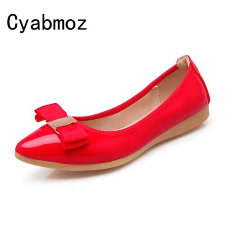 Cyabmoz Brand Newest Bowtie Pu Pointed Toe Women Loafers Driving Casual