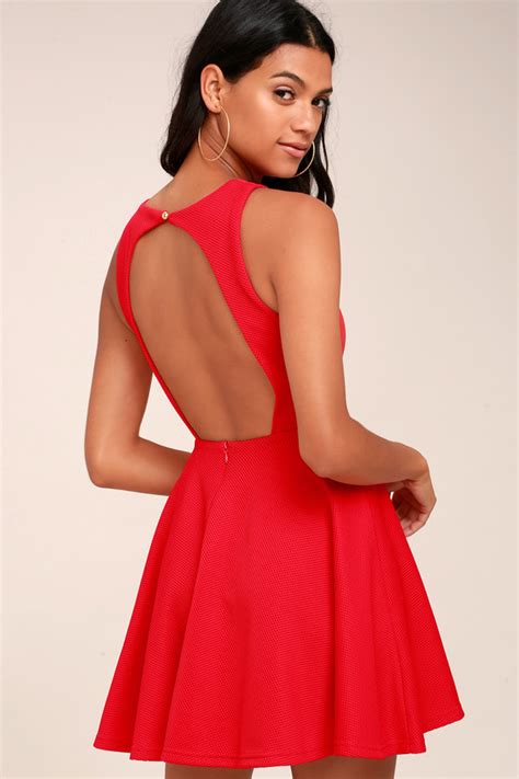 Cute Red Skater Dress Homecoming Dress Backless Dress