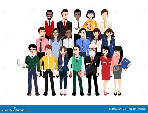 Cartoon Character With Modern Business Team Vector Illustration Of