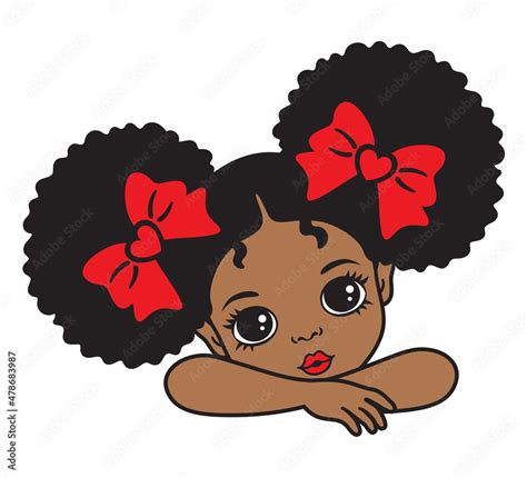 Cute Little African American Black Girl With Afro Puff Hair Vector