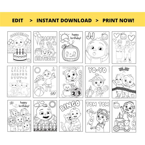 Cocomelon Coloring Sheets Cocomelon Party Cocomelon Birthday Etsy Uk