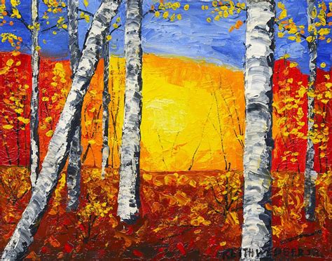 White Birch Tree Abstract Painting In Autumn By Keith Webber Jr