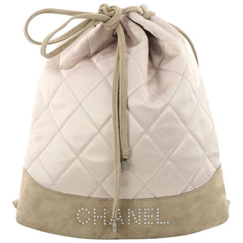 Chanel Vintage Drawstring Backpack Quilted Satin With Suede Medium At