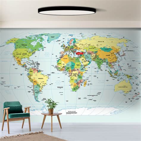 Colorful Large World Political Countries Map Wall Mural