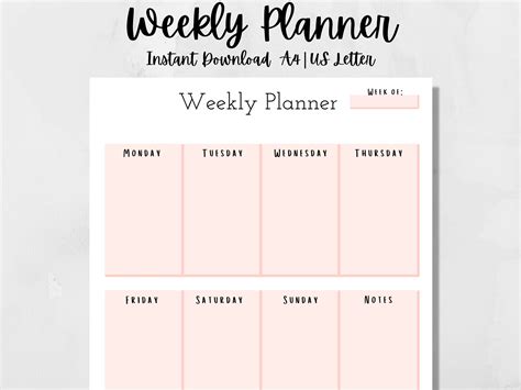 Weekly Planner Printable Vertical Weekly Planner Template Etsy