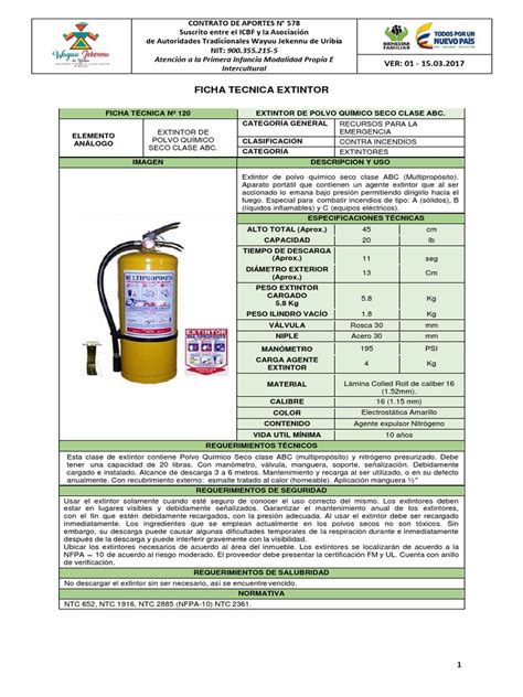 Ficha Tecnica Extintor Science Tecnología General