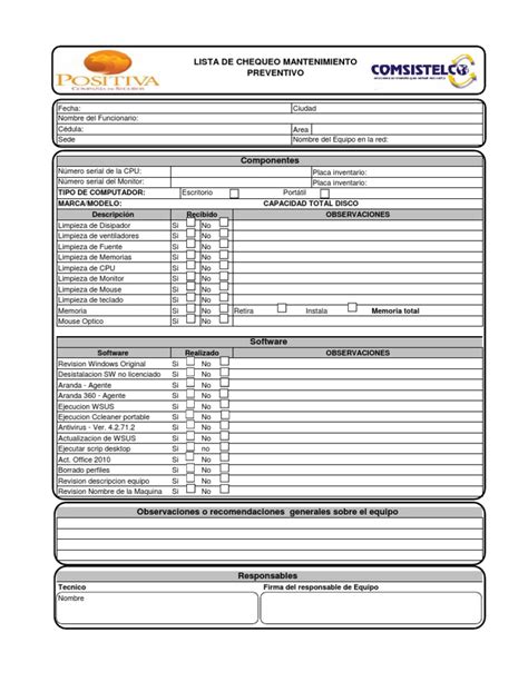 Formato Mantenimiento Equipo De Oficina Software