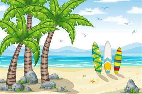 Cartoon Beach View With Surfboards Download Free Vectors Clipart