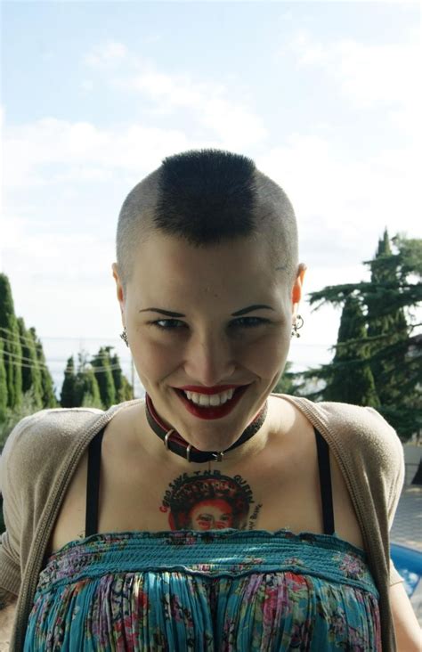 Young Woman With Shaved Sides And Mohawk Hair Eyebrowscut Buzzed Hair Women Female Mohawk