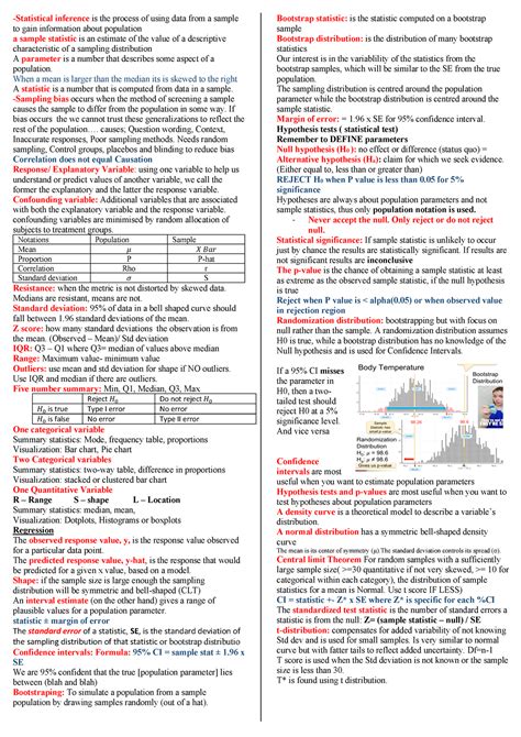 Cheat sheet stats for exam - 33116 - Statistical Design and Analysis ...