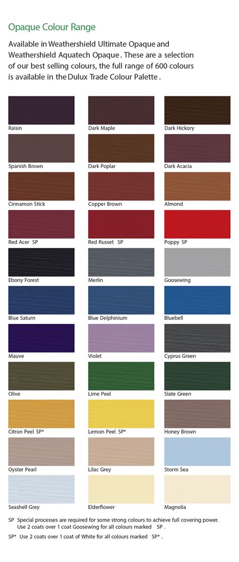 Create the perfect color scheme for your next project. S G Bailey Paints Ltd | Dulux Trade Woodcare opaque colour chart.