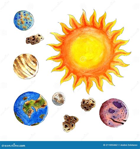 Acuarela Dibujos Animados Planetas Del Sistema Solar Ilustración Del