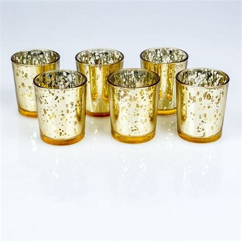 Fantado Mercury Glass Votive Tea Light Candle Holder Gold 2 5 Inches 6 Pack By