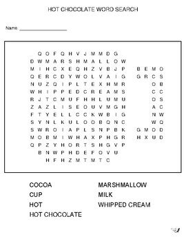 Hot Chocolate Word Search By Niemiller Nature Tpt