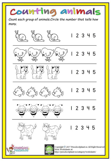 Animal Count Worksheet Counting Worksheets For Kindergarten
