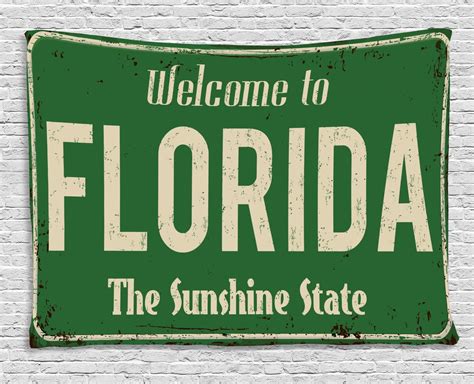 Florida Tapestry Welcome To Florida Old And Rusty Graphic Sign Design