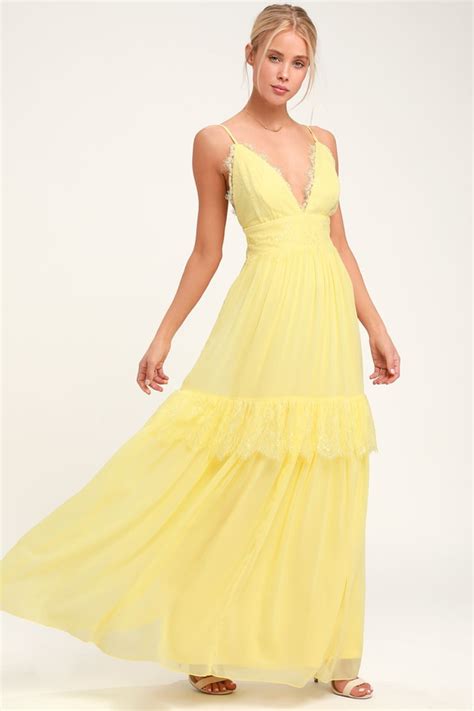Pale Yellow Lace Dress Lace Maxi Dress Gown Formal Dress Lulus